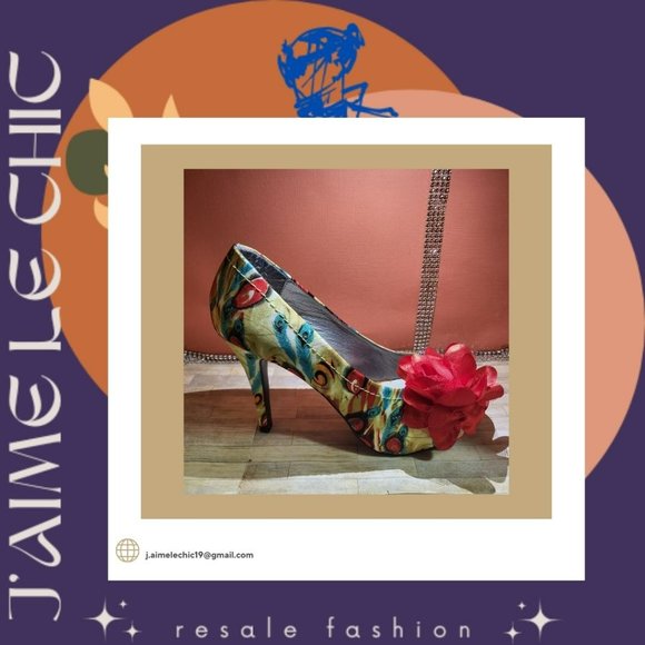 Dolce by Mojo Moxy Multi-Coloured Heels with Red Accent Flower - Picture 4 of 6